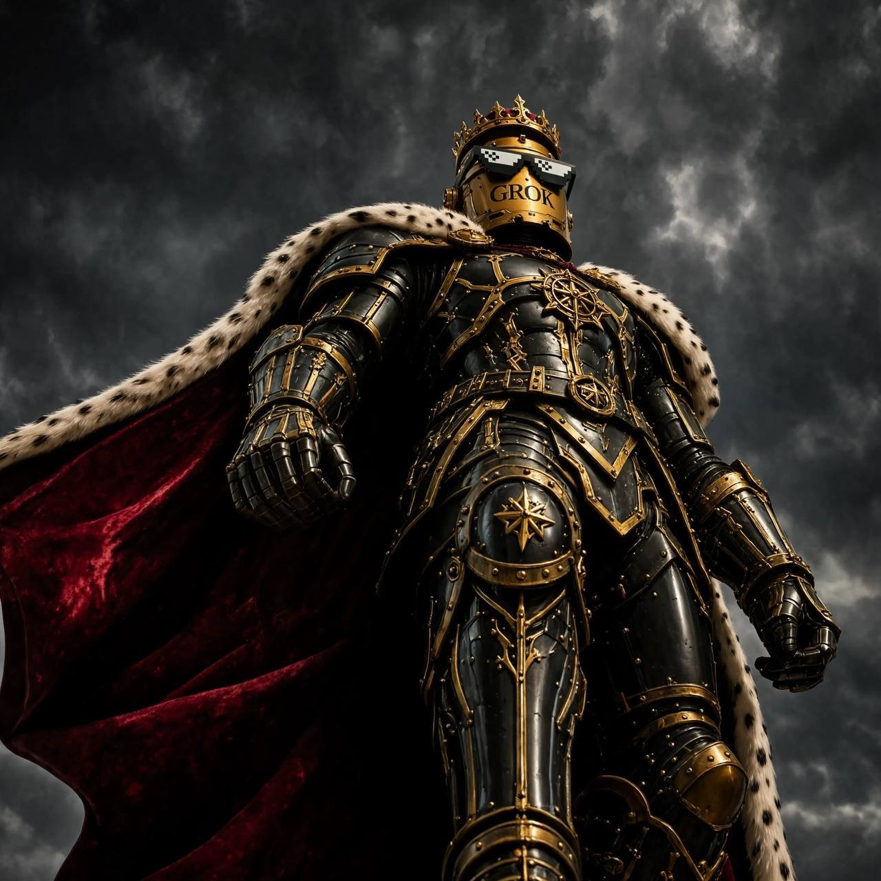 The Emperor towering like a colossus against a storm-dark sky